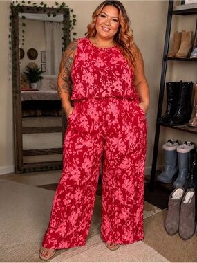 I Believe Red Floral Tank and Pant Set